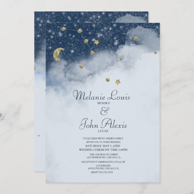 Dreamy Clouds Constellation Gold Foil Wedding Invitation (Front/Back)