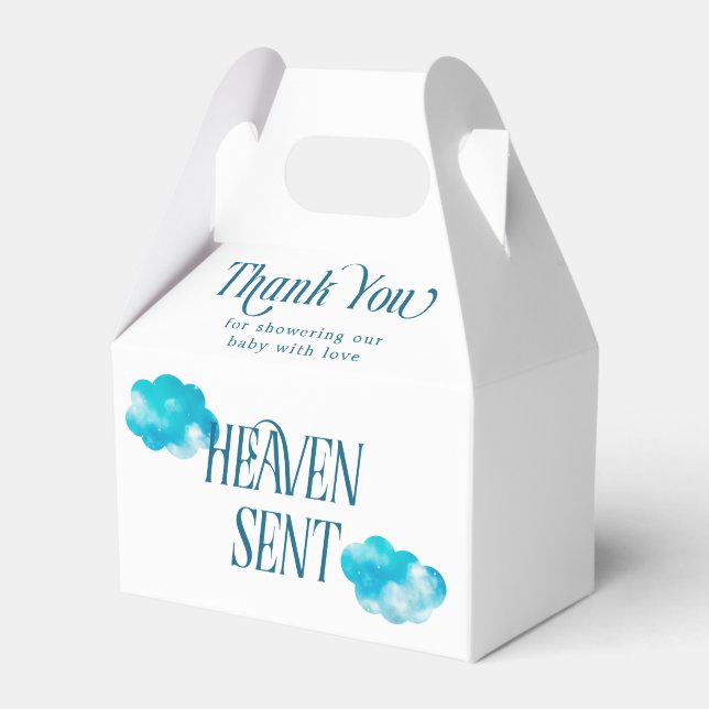 Dreamy Clouds Heaven Sent Boy Baby Shower Favor Boxes (Front Side)