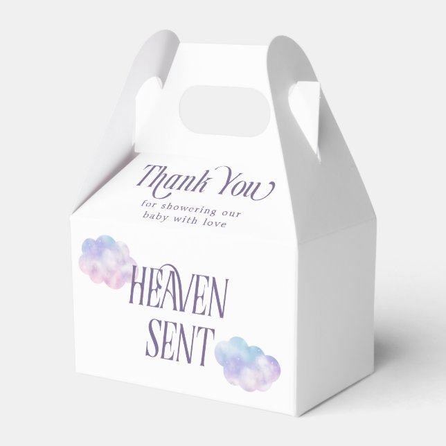 Dreamy Clouds Heaven Sent Girl Baby Shower Favor Boxes (Front Side)