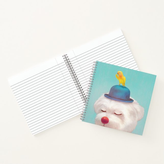 Dreamy Clown Dog: Smiling Bichon with Blue Hat Notebook (Inside)