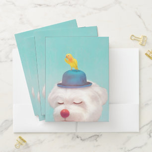 Dreamy Clown Dog: Smiling Bichon with Blue Hat Pocket Folder