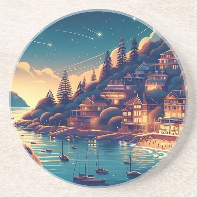 Dreamy Coastal Night Coaster (Front)