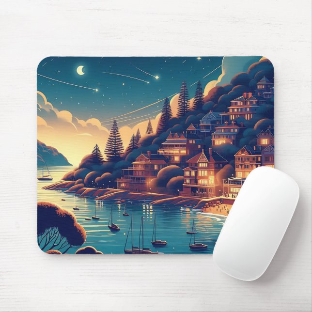 Dreamy Coastal Night Mouse Pad (With Mouse)