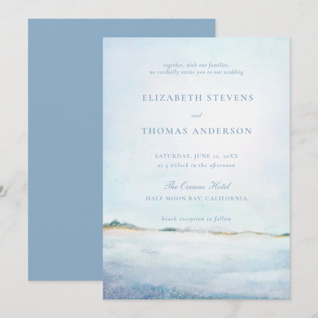 Dreamy Coastal Ocean Beach Modern Elegant Wedding Invitation (Front/Back)