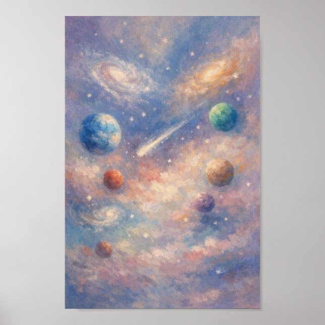 Dreamy Cosmic Art Poster – Impressionistic Planets (Front)