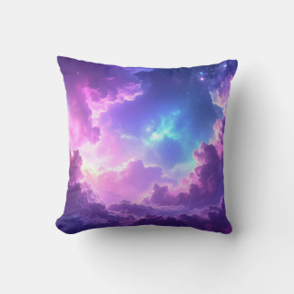 Dreamy cosmic background, soft nebula clouds in pu throw pillow