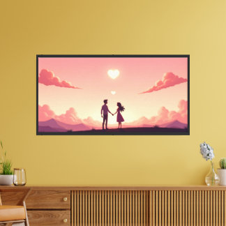 Dreamy Couple Silhouette at Sunset  Canvas Print