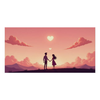 Dreamy Couple Silhouette at Sunset  Poster