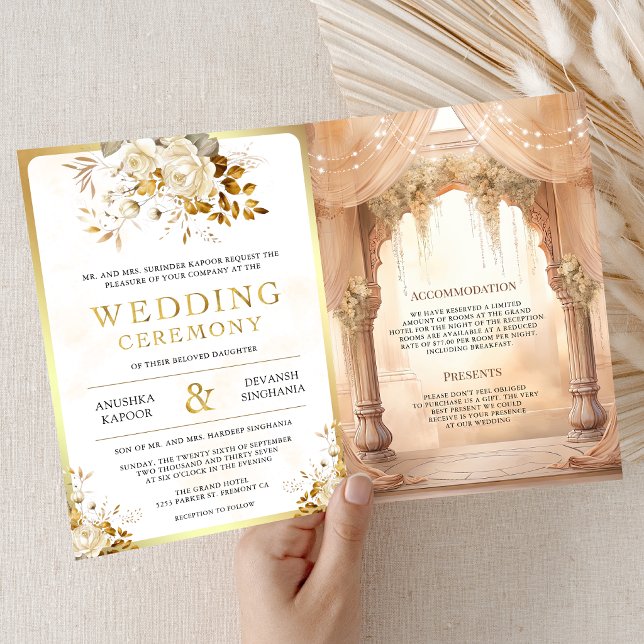 Dreamy Cream Floral Indian Mandap Hindu Wedding Invitation (Creator Uploaded)