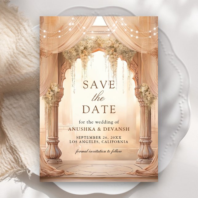 Dreamy Cream Floral Indian Mandap Hindu Wedding Save The Date (Creator Uploaded)