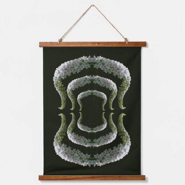 Dreamy Curling White Wildflower Abstract Hanging Tapestry (Front)