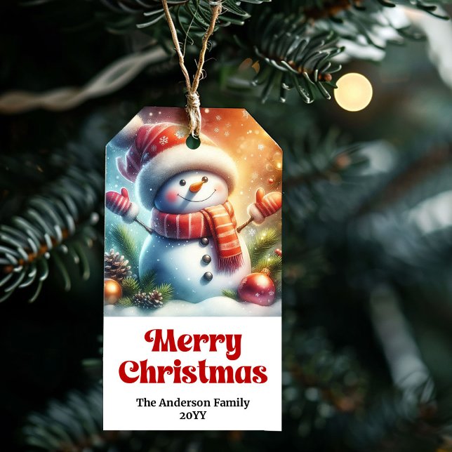 Dreamy Custom Name Christmas Kids Gift Tag Snowman (Dreamy Custom Name Christmas Kids Gift Tag Snowman Art)
