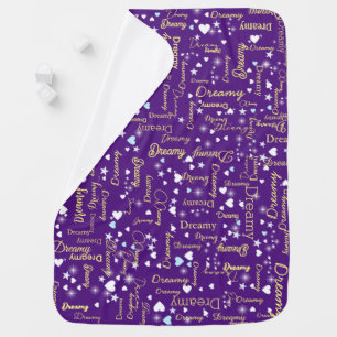 Dreamy custom name full of hearts and stars purple baby blanket