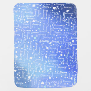 Dreamy custom name, hearts and stars gradient blue baby blanket