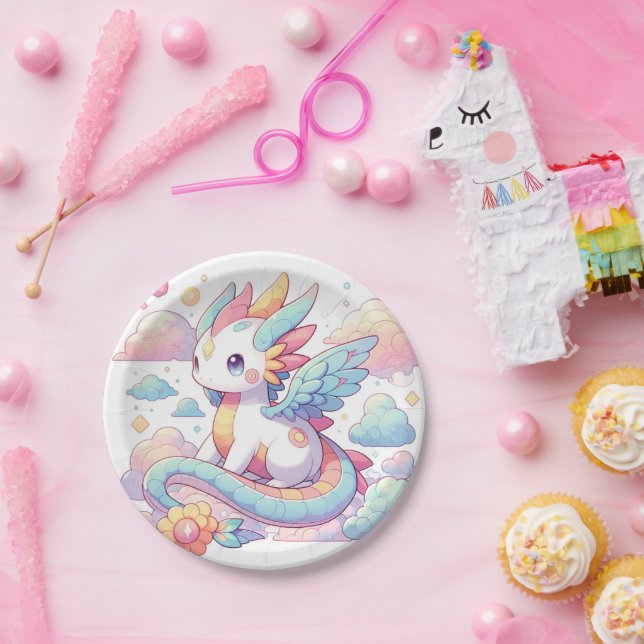 Dreamy Cute Dragon Baby Shower Paper Plates (Party)