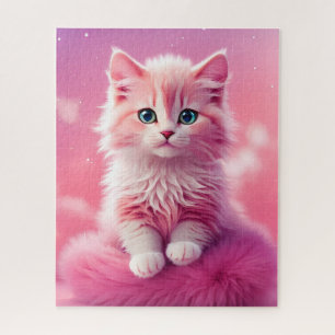 Dreamy Cute Fluffy Pink Kitty Cat Jigsaw Puzzle