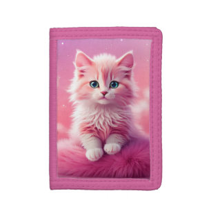 Dreamy Cute Fluffy Pink Kitty Cat Tri-fold Wallet