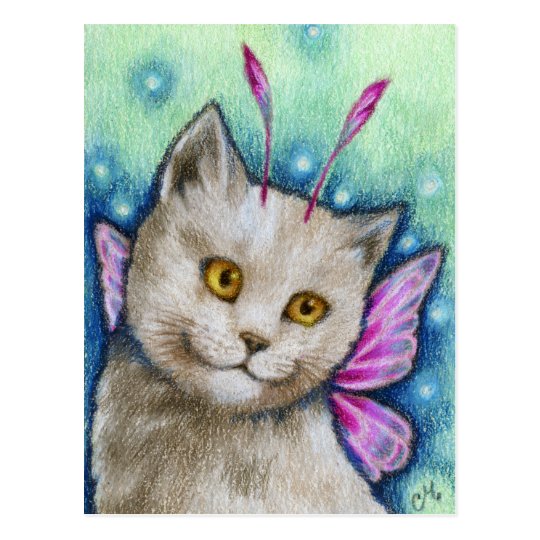 Dreamy - Cute Russian Blue Cat Fairy Art Postcard | Zazzle.com