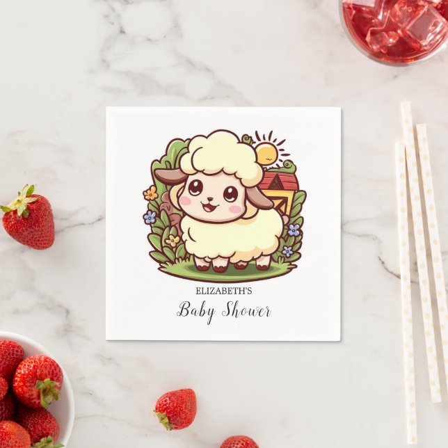 Dreamy Cute Sheep Baby Shower Napkins (Insitu)