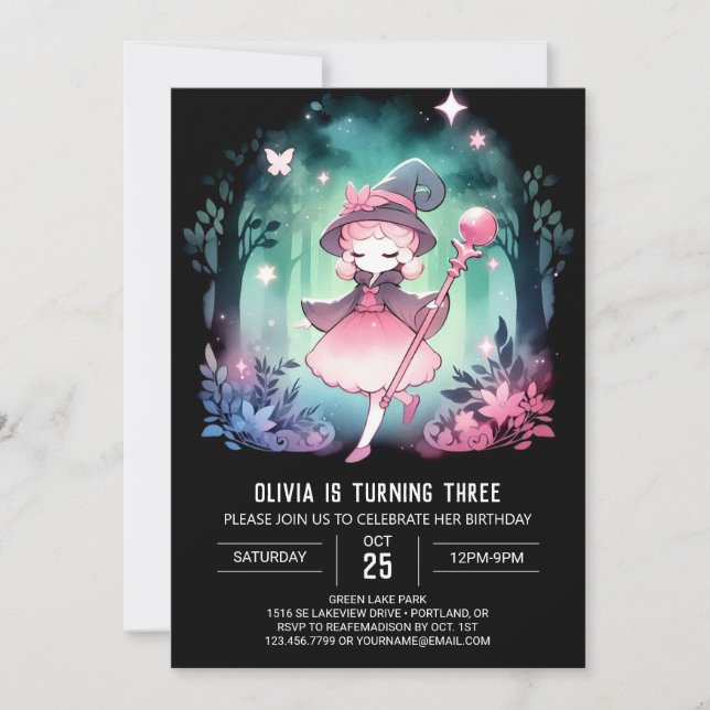 Dreamy Cute Wizard Birthday Invitation (Front)