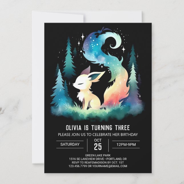 Dreamy Cute Wolf Birthday Invitation (Front)