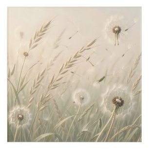 Dreamy Dandelion Seeds Blowing Wind Soft Neutral Acrylic Print