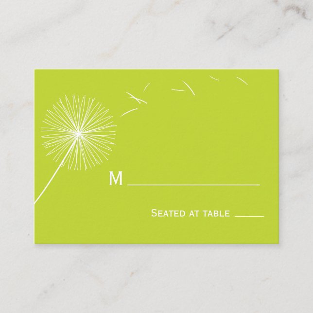 Dreamy Dandelion Wedding Place Card - Meadow Green (Front)