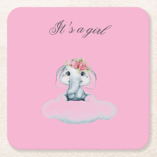 Dreamy Days with Rosie the Elephant. Square Paper Coaster