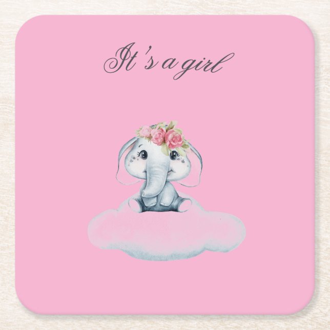 Dreamy Days with Rosie the Elephant. Square Paper Coaster (Front)