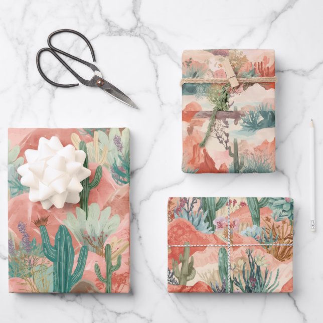 Dreamy Desert Bloom Abstract Collage Wrapping Paper Sheets (Front)