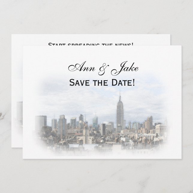 Dreamy Dk Gray NYC Skyline Save the Date H Invitation (Front/Back)