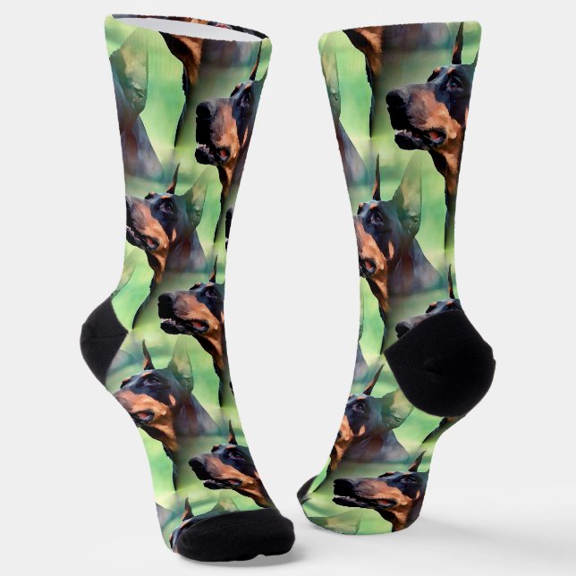 Dreamy Doberman Pinscher Face Painting Socks (Angled)