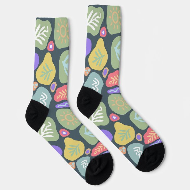 Dreamy Doodles – Vibrant Boho Nature Motif Design Socks (Right)