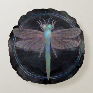 Dreamy Dragonfly “Messenger of Quantum Flight” Round Pillow