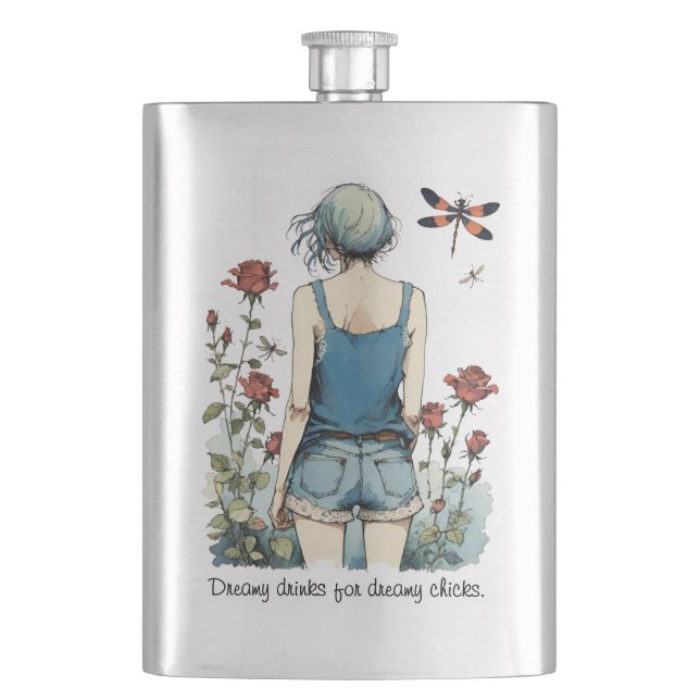 Dreamy Drinks For Dreamy Chicks Flask (Front)