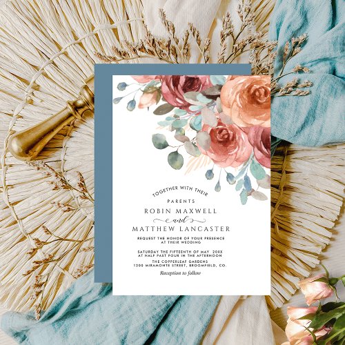 Dreamy Dusty Blue Ethereal Floral Wedding Invitation