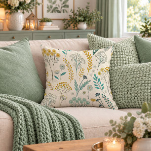 Dreamy Dusty Green Watercolor Dandelion Pillow Art