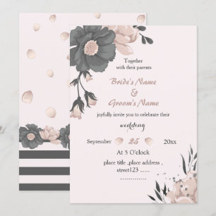 dreamy dusty pink dark grey flowers wedding invitation