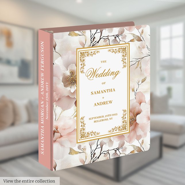Dreamy dusty pink floral wedding memory album 3 ring binder (Dreamy dusty pink floral wedding memory album 3 ring binder)