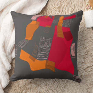 Dreamy Egyptian Collage - Red Orange Gray Throw Pillow