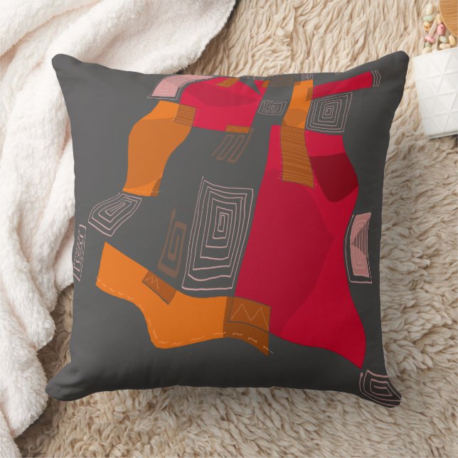 Dreamy Egyptian Collage - Red Orange Gray Throw Pillow (Blanket)