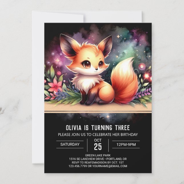 Dreamy Elegant Fox Birthday Invitation (Front)