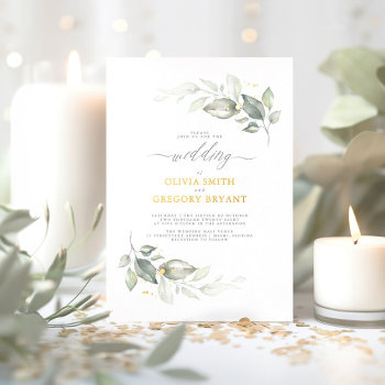 Dreamy Elegant Greenery Soft Minimal Wedding Foil Invitation by lovelywow at Zazzle