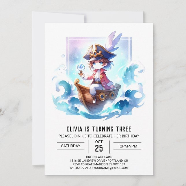 Dreamy Elegant Pirate Birthday Invitation (Front)