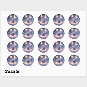 Dreamy elephant and midnight star glossy classic round sticker