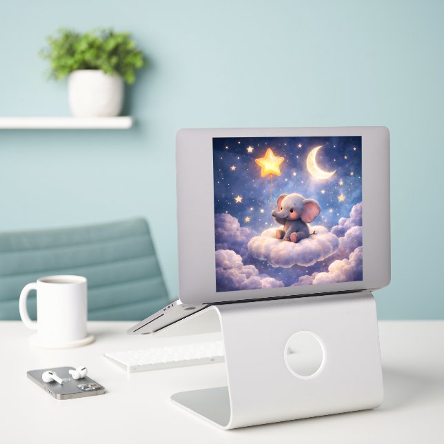 Dreamy elephant and midnight stars large glossy ac sticker (Laptop On Desk)