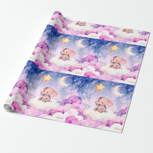 Dreamy elephant and stars giant wrapping roll paper (Unrolled)