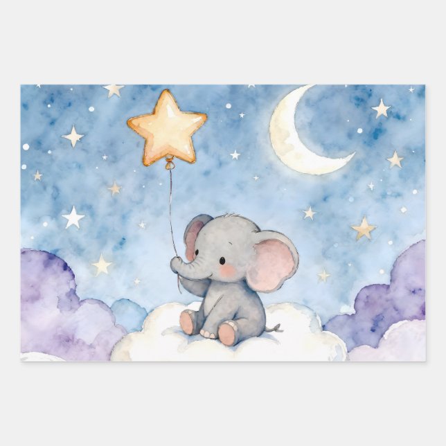 Dreamy elephant and stars luxury wrapping paper (Front)