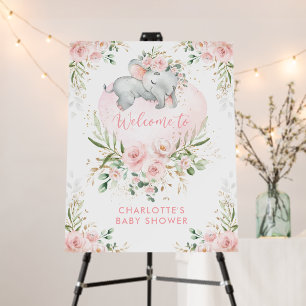 Dreamy Elephant Pink Gold Flower Baby Girl Welcome Foam Board