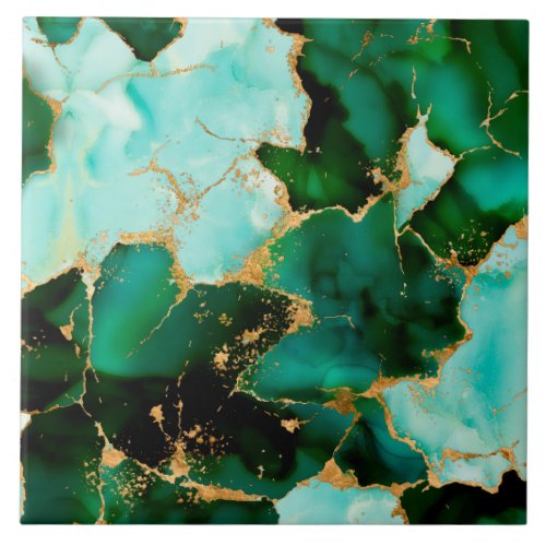 Dreamy Emerald inks and Gold Ceramic Tile